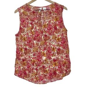 Joie Linen Blend Palm Tree Tropical Print Sleeveless Top Size Large Coastal